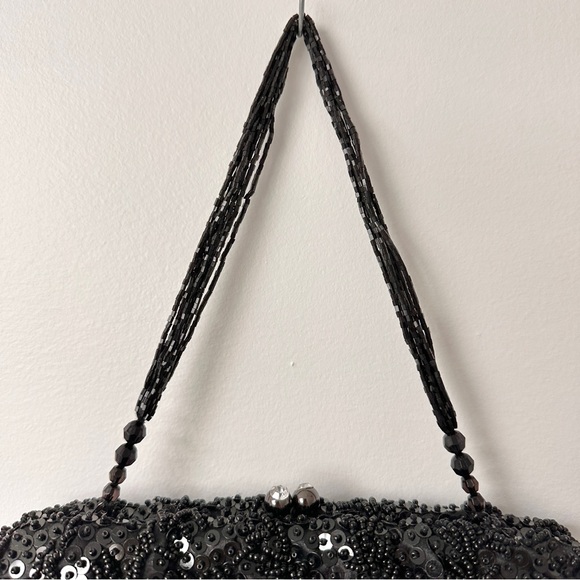Vintage Elegant FRANCHI Black Beaded Sequin Cocktail Evening Bag Purse - Picture 5 of 16
